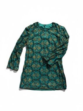 Vintage Emerald Metallic Beaded Long Sleeve Women's Top
